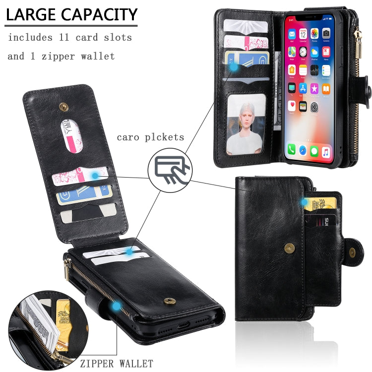 For iPhone X / XS Multifunctional Retro Detachable Magnetic Horizontal Flip Leather Case with Card Slots & Holder & Wallet & Photo Frame
