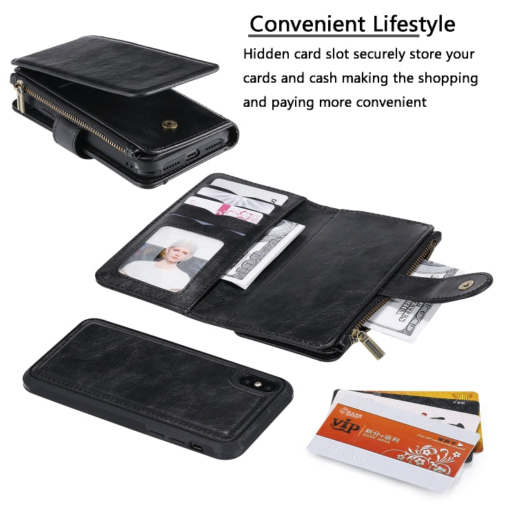 For iPhone X / XS Multifunctional Retro Detachable Magnetic Horizontal Flip Leather Case with Card Slots & Holder & Wallet & Photo Frame