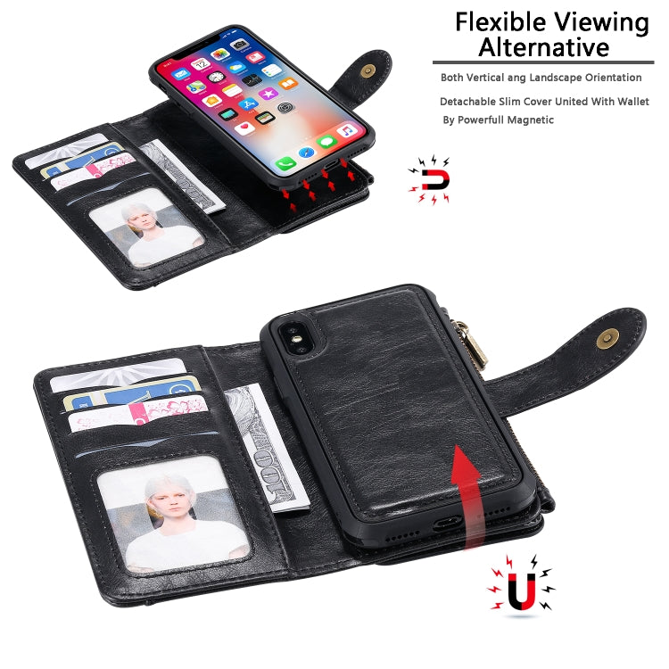 For iPhone X / XS Multifunctional Retro Detachable Magnetic Horizontal Flip Leather Case with Card Slots & Holder & Wallet & Photo Frame