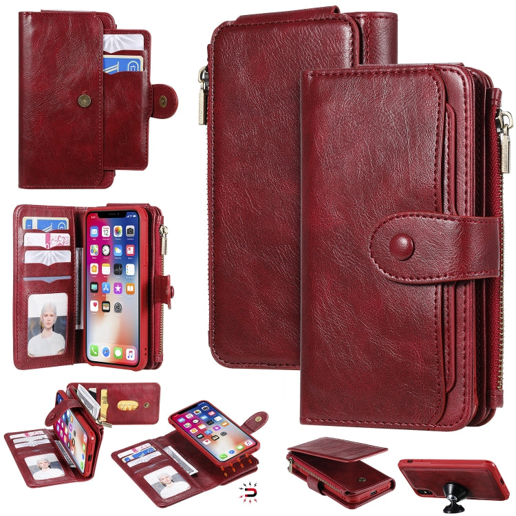 For iPhone X / XS Multifunctional Retro Detachable Magnetic Horizontal Flip Leather Case with Card Slots & Holder & Wallet & Photo Frame