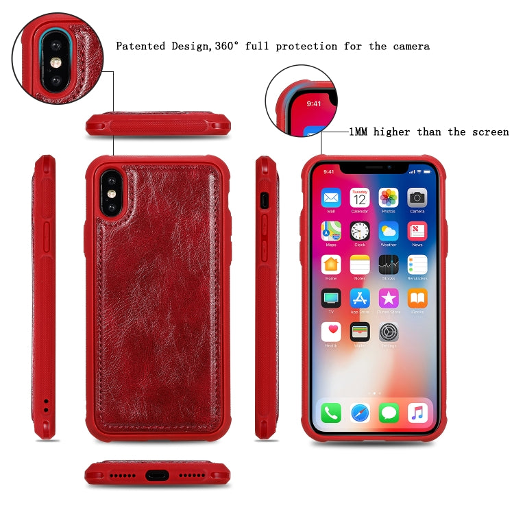 For iPhone X / XS Multifunctional Retro Detachable Magnetic Horizontal Flip Leather Case with Card Slots & Holder & Wallet & Photo Frame