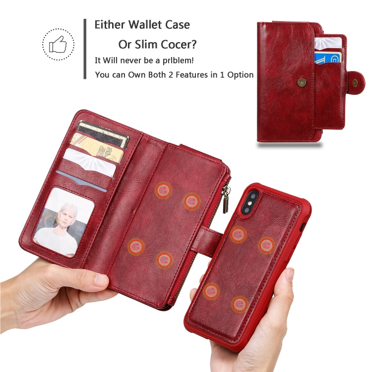 For iPhone X / XS Multifunctional Retro Detachable Magnetic Horizontal Flip Leather Case with Card Slots & Holder & Wallet & Photo Frame