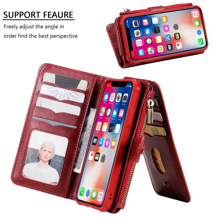 For iPhone X / XS Multifunctional Retro Detachable Magnetic Horizontal Flip Leather Case with Card Slots & Holder & Wallet & Photo Frame