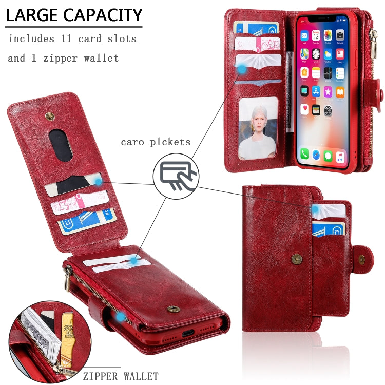 For iPhone X / XS Multifunctional Retro Detachable Magnetic Horizontal Flip Leather Case with Card Slots & Holder & Wallet & Photo Frame