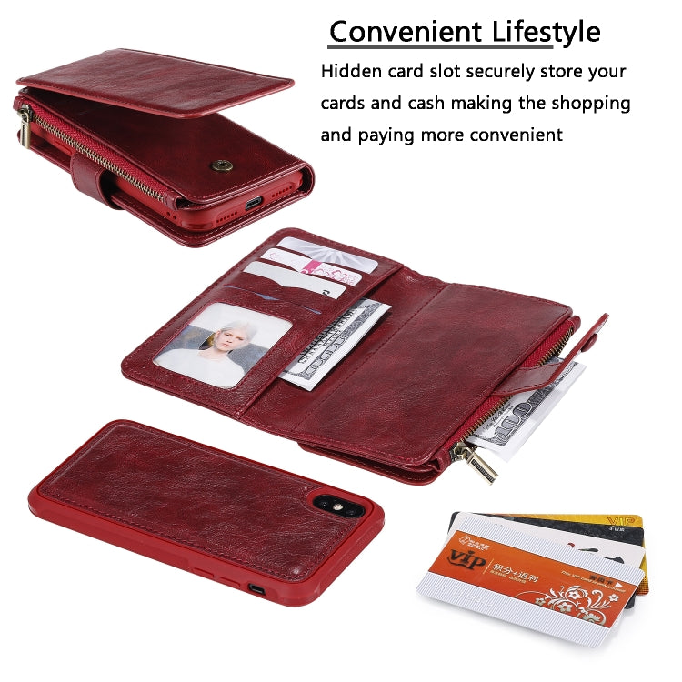 For iPhone X / XS Multifunctional Retro Detachable Magnetic Horizontal Flip Leather Case with Card Slots & Holder & Wallet & Photo Frame