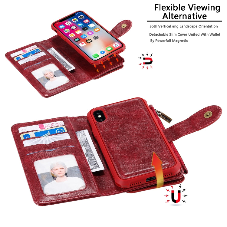 For iPhone X / XS Multifunctional Retro Detachable Magnetic Horizontal Flip Leather Case with Card Slots & Holder & Wallet & Photo Frame