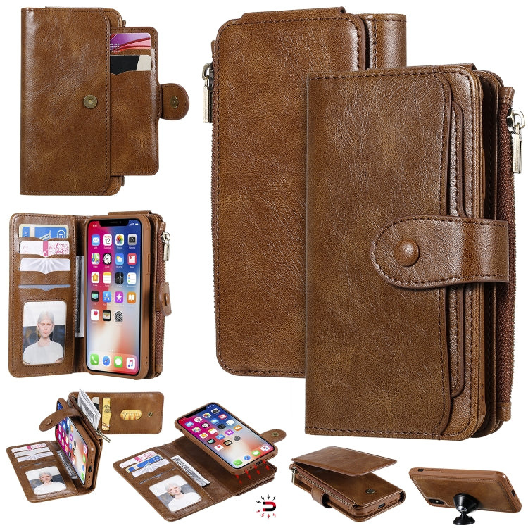 For iPhone X / XS Multifunctional Retro Detachable Magnetic Horizontal Flip Leather Case with Card Slots & Holder & Wallet & Photo Frame