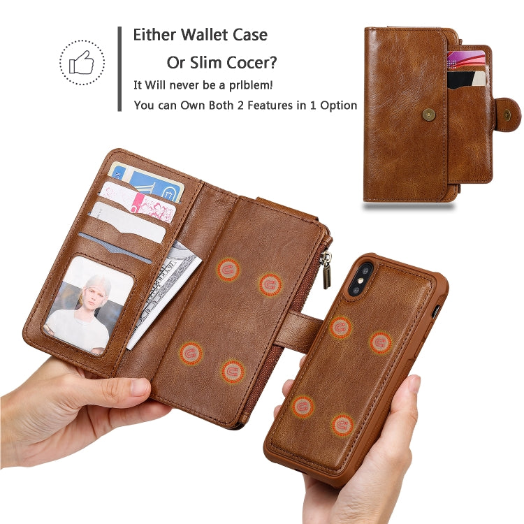 For iPhone X / XS Multifunctional Retro Detachable Magnetic Horizontal Flip Leather Case with Card Slots & Holder & Wallet & Photo Frame