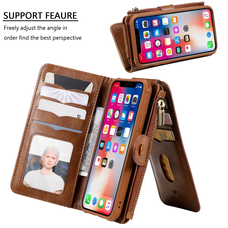 For iPhone X / XS Multifunctional Retro Detachable Magnetic Horizontal Flip Leather Case with Card Slots & Holder & Wallet & Photo Frame