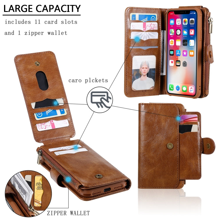 For iPhone X / XS Multifunctional Retro Detachable Magnetic Horizontal Flip Leather Case with Card Slots & Holder & Wallet & Photo Frame