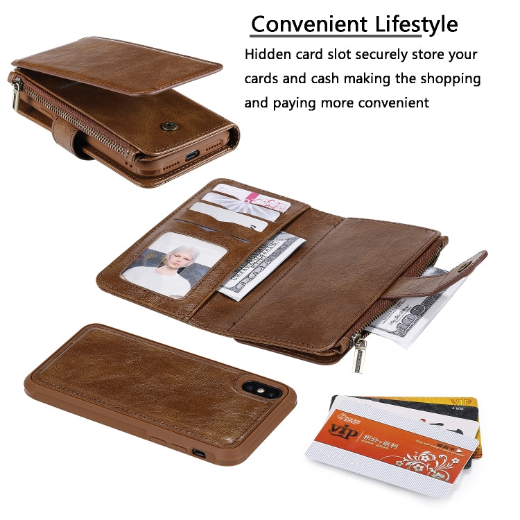 For iPhone X / XS Multifunctional Retro Detachable Magnetic Horizontal Flip Leather Case with Card Slots & Holder & Wallet & Photo Frame