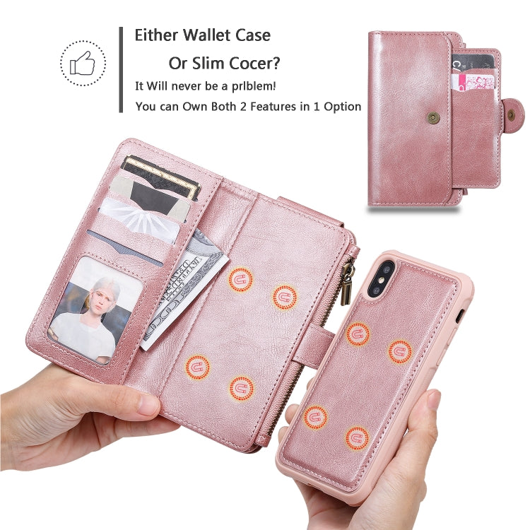 For iPhone X / XS Multifunctional Retro Detachable Magnetic Horizontal Flip Leather Case with Card Slots & Holder & Wallet & Photo Frame