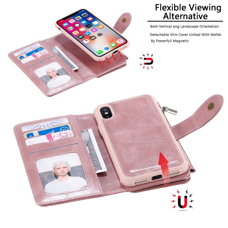 For iPhone X / XS Multifunctional Retro Detachable Magnetic Horizontal Flip Leather Case with Card Slots & Holder & Wallet & Photo Frame