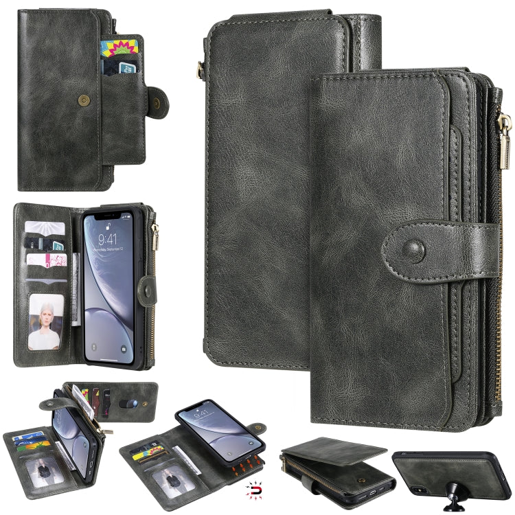 For iPhone XS Max Multifunctional Retro Detachable Magnetic Horizontal Flip Leather Case with Card Slots & Holder & Wallet & Photo Frame
