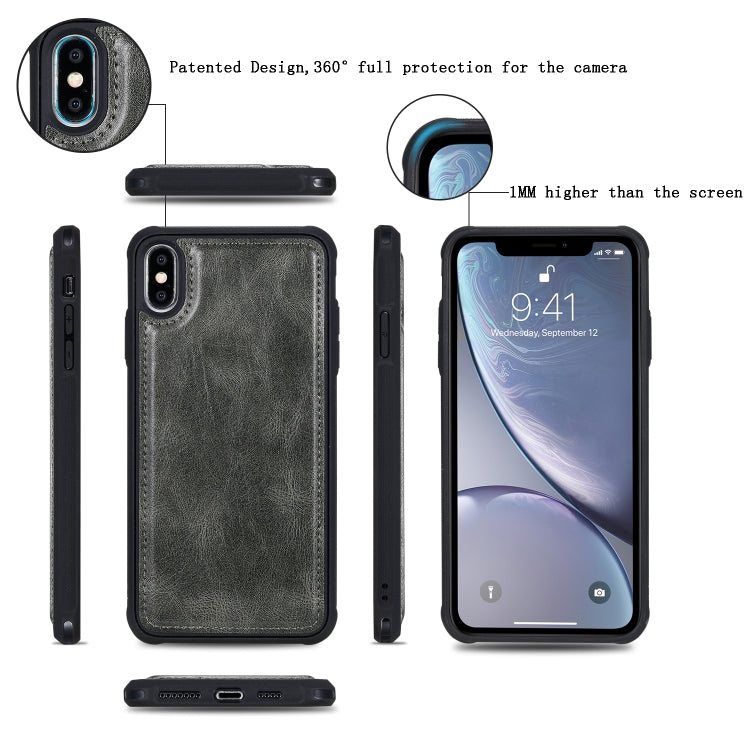 For iPhone XS Max Multifunctional Retro Detachable Magnetic Horizontal Flip Leather Case with Card Slots & Holder & Wallet & Photo Frame