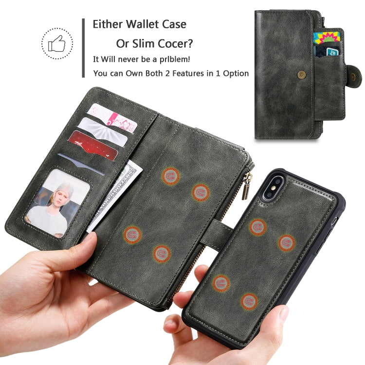 For iPhone XS Max Multifunctional Retro Detachable Magnetic Horizontal Flip Leather Case with Card Slots & Holder & Wallet & Photo Frame