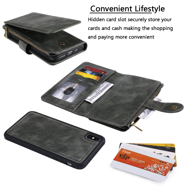 For iPhone XS Max Multifunctional Retro Detachable Magnetic Horizontal Flip Leather Case with Card Slots & Holder & Wallet & Photo Frame