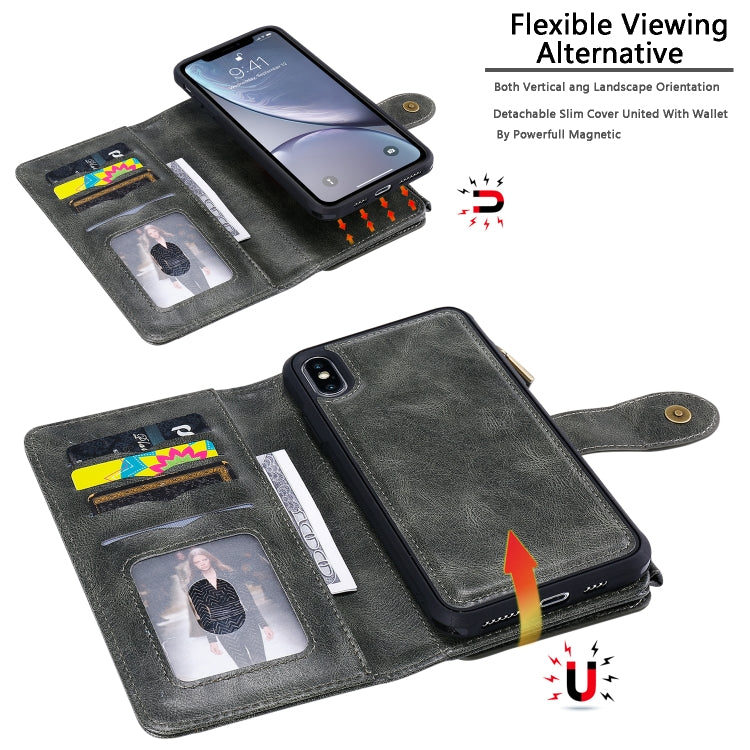 For iPhone XS Max Multifunctional Retro Detachable Magnetic Horizontal Flip Leather Case with Card Slots & Holder & Wallet & Photo Frame