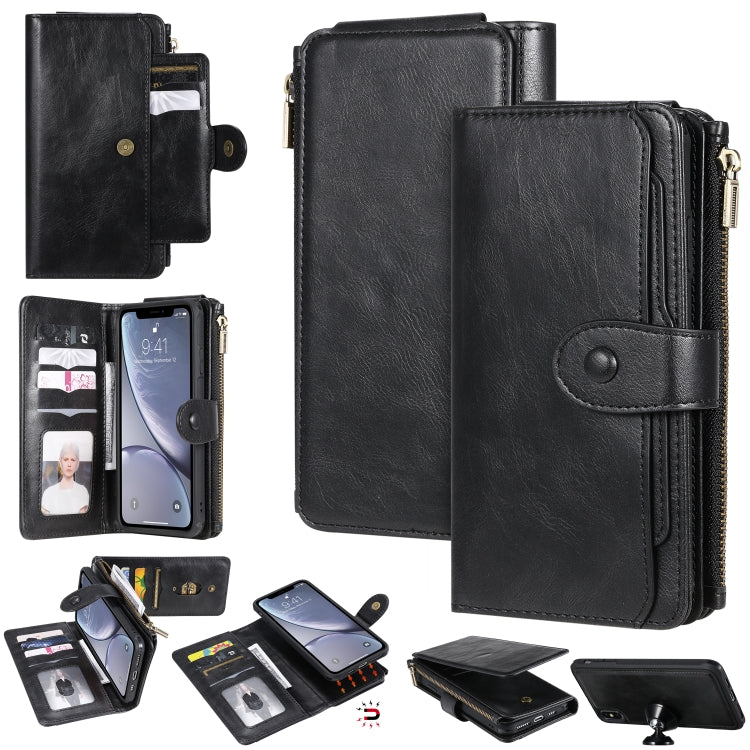 For iPhone XS Max Multifunctional Retro Detachable Magnetic Horizontal Flip Leather Case with Card Slots & Holder & Wallet & Photo Frame