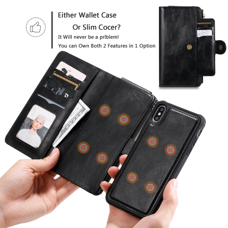 For iPhone XS Max Multifunctional Retro Detachable Magnetic Horizontal Flip Leather Case with Card Slots & Holder & Wallet & Photo Frame