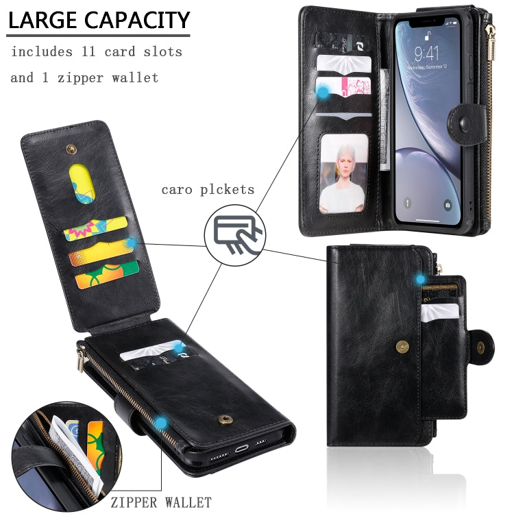 For iPhone XS Max Multifunctional Retro Detachable Magnetic Horizontal Flip Leather Case with Card Slots & Holder & Wallet & Photo Frame