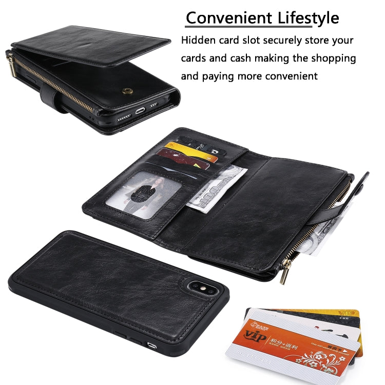 For iPhone XS Max Multifunctional Retro Detachable Magnetic Horizontal Flip Leather Case with Card Slots & Holder & Wallet & Photo Frame