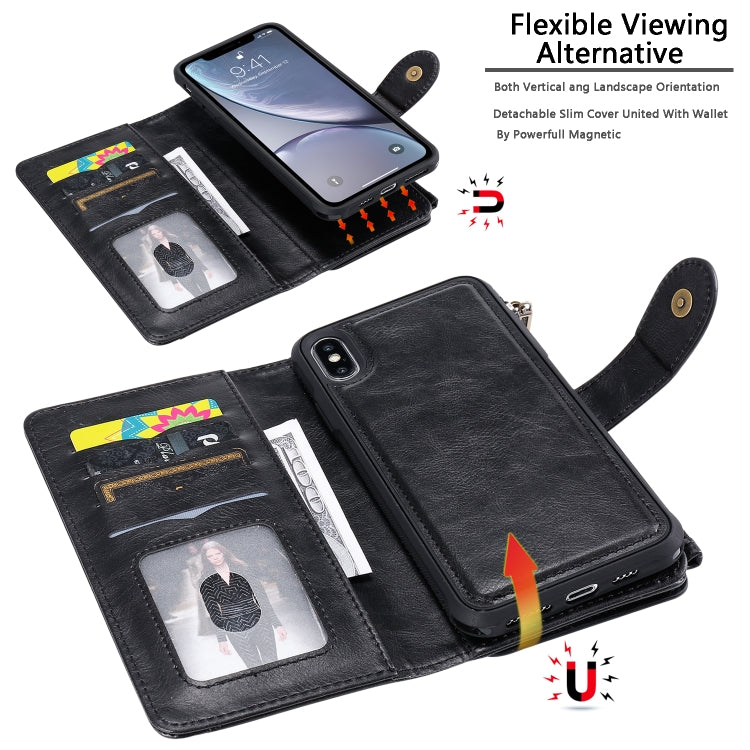 For iPhone XS Max Multifunctional Retro Detachable Magnetic Horizontal Flip Leather Case with Card Slots & Holder & Wallet & Photo Frame