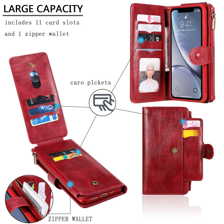For iPhone XS Max Multifunctional Retro Detachable Magnetic Horizontal Flip Leather Case with Card Slots & Holder & Wallet & Photo Frame