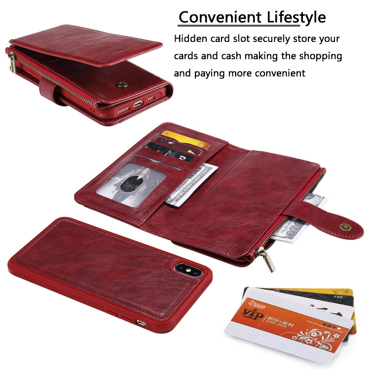 For iPhone XS Max Multifunctional Retro Detachable Magnetic Horizontal Flip Leather Case with Card Slots & Holder & Wallet & Photo Frame