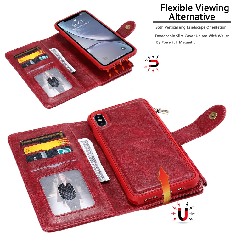 For iPhone XS Max Multifunctional Retro Detachable Magnetic Horizontal Flip Leather Case with Card Slots & Holder & Wallet & Photo Frame