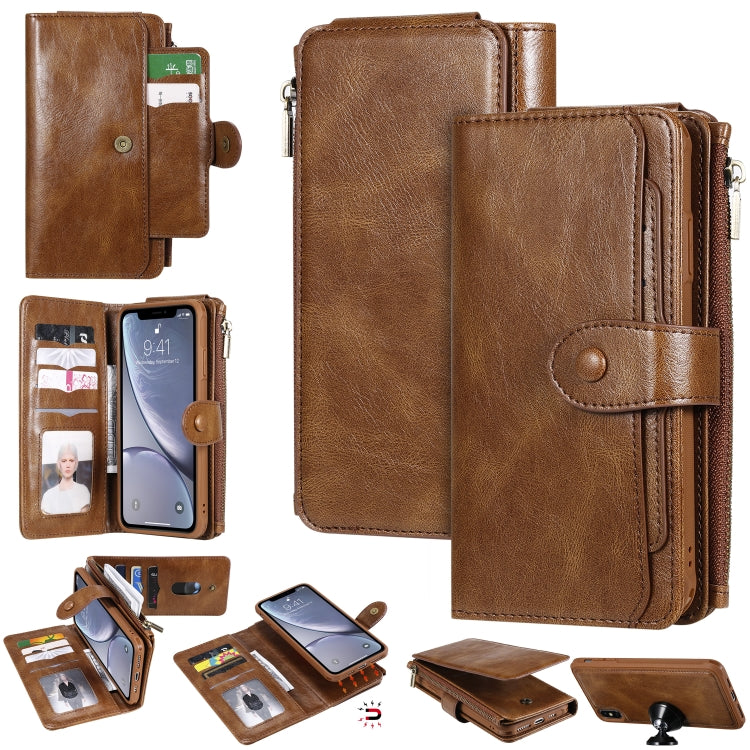 For iPhone XS Max Multifunctional Retro Detachable Magnetic Horizontal Flip Leather Case with Card Slots & Holder & Wallet & Photo Frame