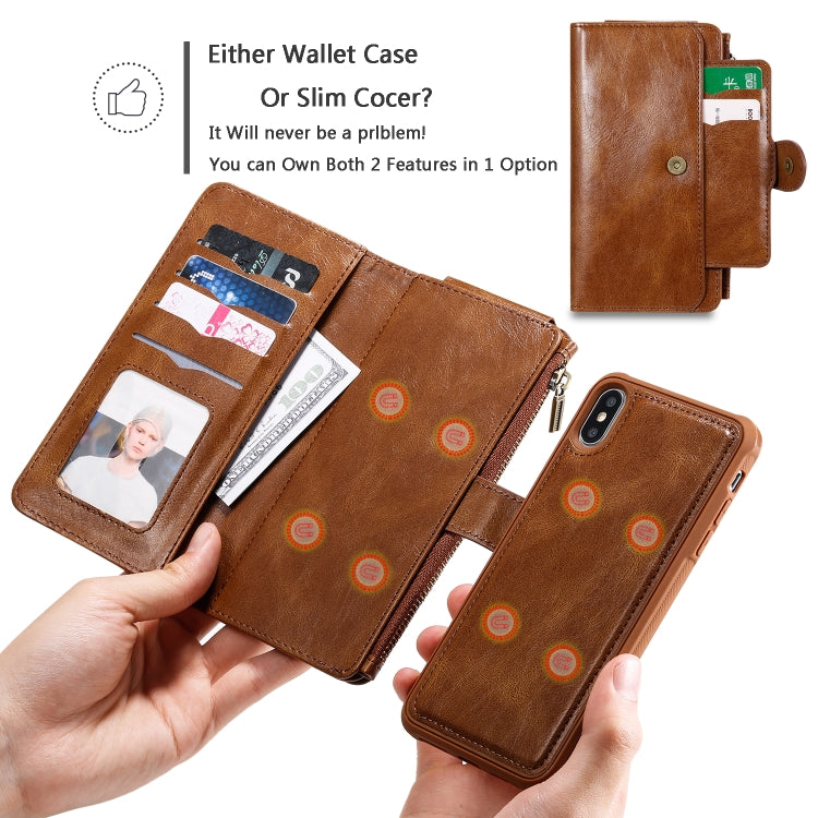 For iPhone XS Max Multifunctional Retro Detachable Magnetic Horizontal Flip Leather Case with Card Slots & Holder & Wallet & Photo Frame