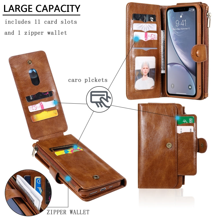 For iPhone XS Max Multifunctional Retro Detachable Magnetic Horizontal Flip Leather Case with Card Slots & Holder & Wallet & Photo Frame