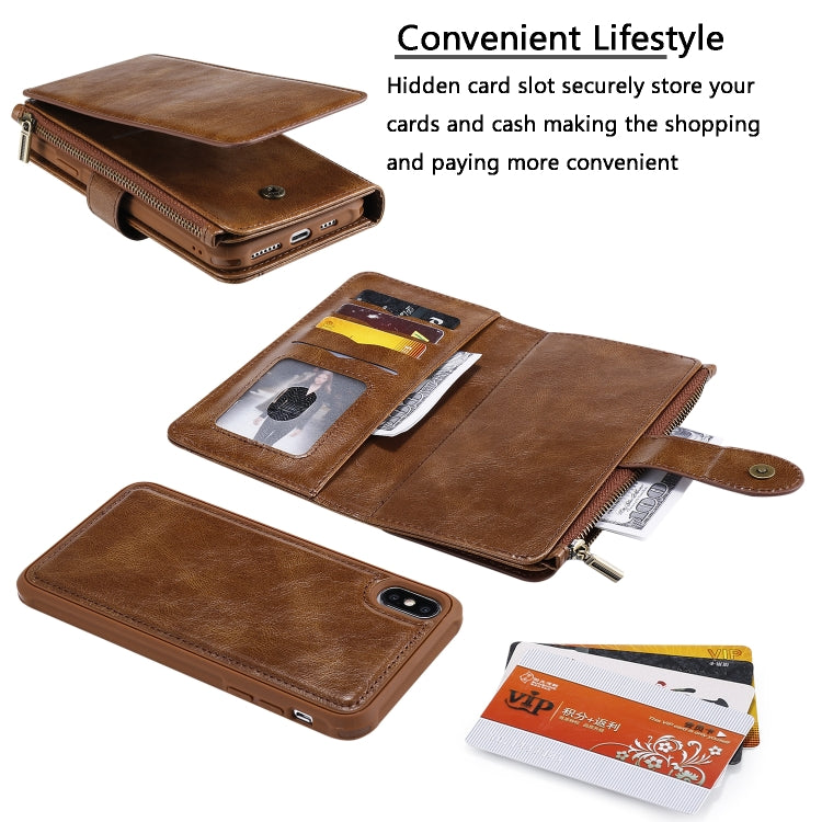 For iPhone XS Max Multifunctional Retro Detachable Magnetic Horizontal Flip Leather Case with Card Slots & Holder & Wallet & Photo Frame