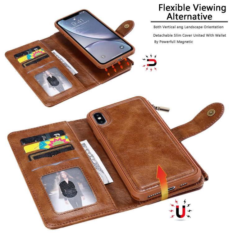 For iPhone XS Max Multifunctional Retro Detachable Magnetic Horizontal Flip Leather Case with Card Slots & Holder & Wallet & Photo Frame
