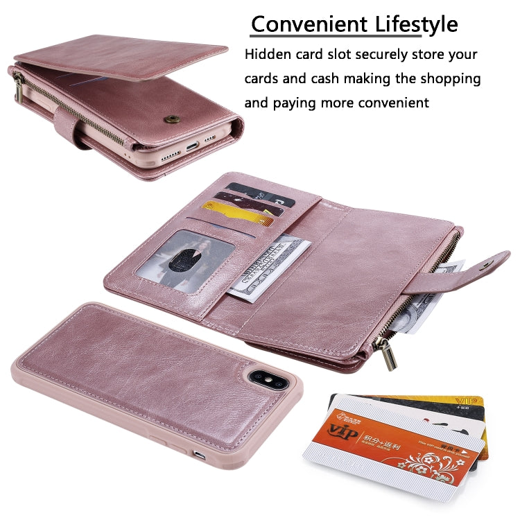For iPhone XS Max Multifunctional Retro Detachable Magnetic Horizontal Flip Leather Case with Card Slots & Holder & Wallet & Photo Frame
