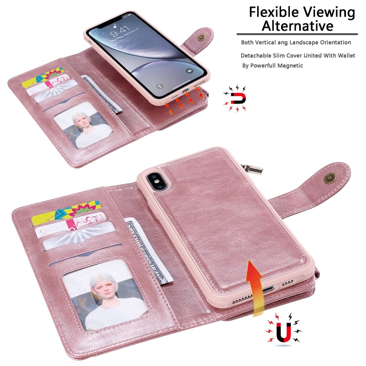 For iPhone XS Max Multifunctional Retro Detachable Magnetic Horizontal Flip Leather Case with Card Slots & Holder & Wallet & Photo Frame