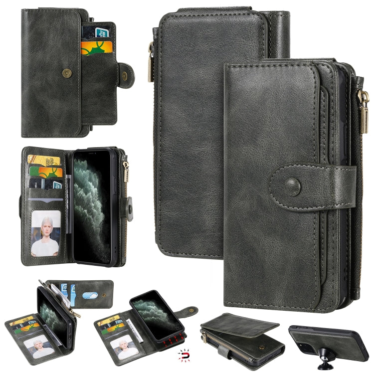 For iPhone 11 Pro Multifunctional Retro Detachable Magnetic Horizontal Flip Leather Case with Card Slots & Holder & Wallet & Photo Frame
