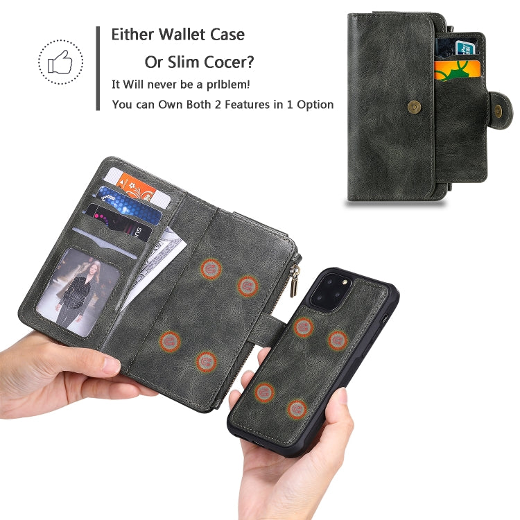 For iPhone 11 Pro Multifunctional Retro Detachable Magnetic Horizontal Flip Leather Case with Card Slots & Holder & Wallet & Photo Frame