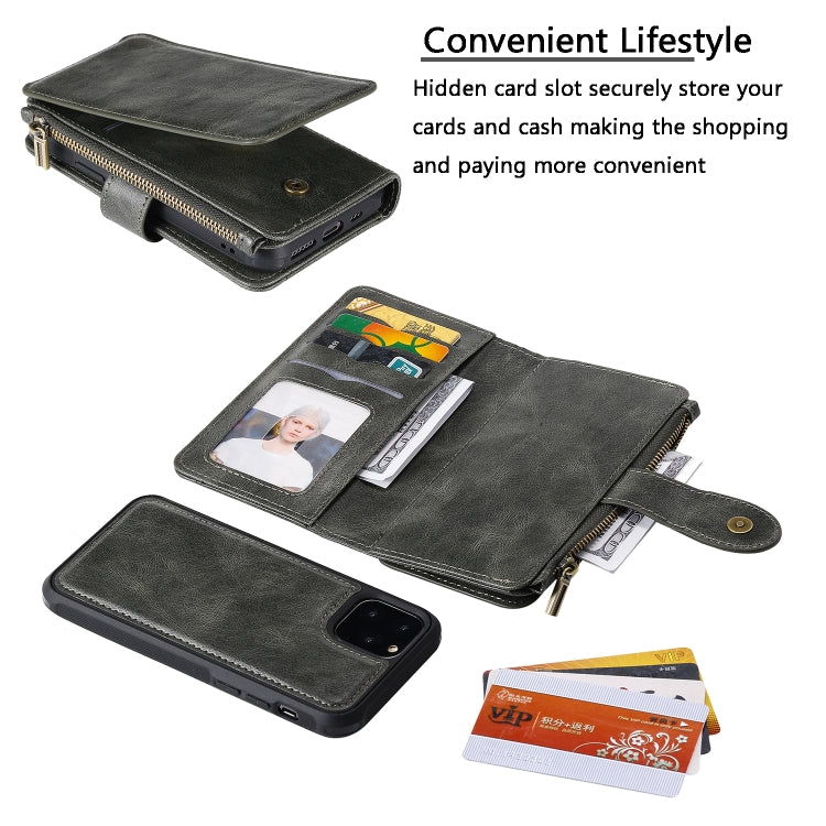 For iPhone 11 Pro Multifunctional Retro Detachable Magnetic Horizontal Flip Leather Case with Card Slots & Holder & Wallet & Photo Frame