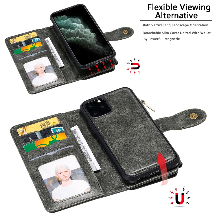 For iPhone 11 Pro Multifunctional Retro Detachable Magnetic Horizontal Flip Leather Case with Card Slots & Holder & Wallet & Photo Frame
