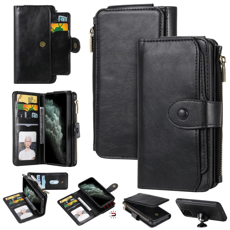 For iPhone 11 Pro Multifunctional Retro Detachable Magnetic Horizontal Flip Leather Case with Card Slots & Holder & Wallet & Photo Frame