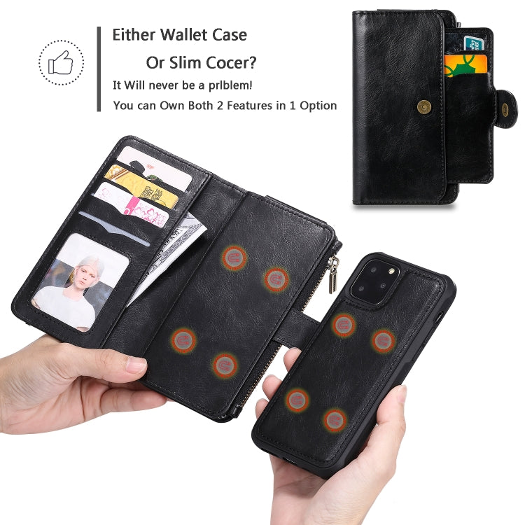 For iPhone 11 Pro Multifunctional Retro Detachable Magnetic Horizontal Flip Leather Case with Card Slots & Holder & Wallet & Photo Frame