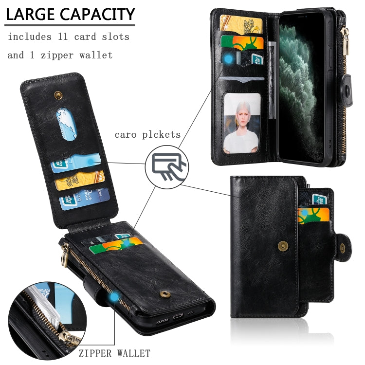 For iPhone 11 Pro Multifunctional Retro Detachable Magnetic Horizontal Flip Leather Case with Card Slots & Holder & Wallet & Photo Frame