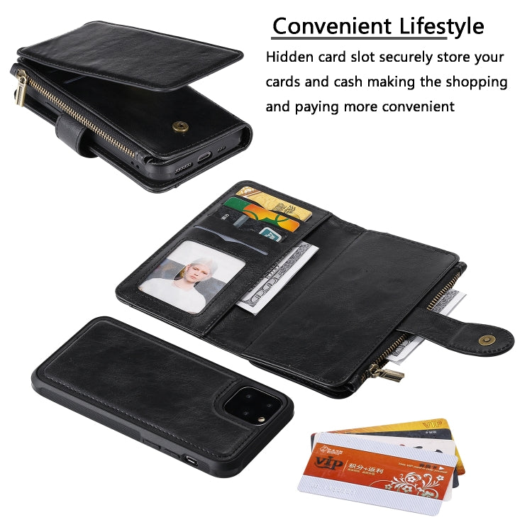 For iPhone 11 Pro Multifunctional Retro Detachable Magnetic Horizontal Flip Leather Case with Card Slots & Holder & Wallet & Photo Frame