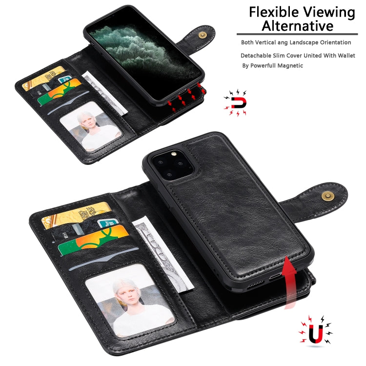 For iPhone 11 Pro Multifunctional Retro Detachable Magnetic Horizontal Flip Leather Case with Card Slots & Holder & Wallet & Photo Frame