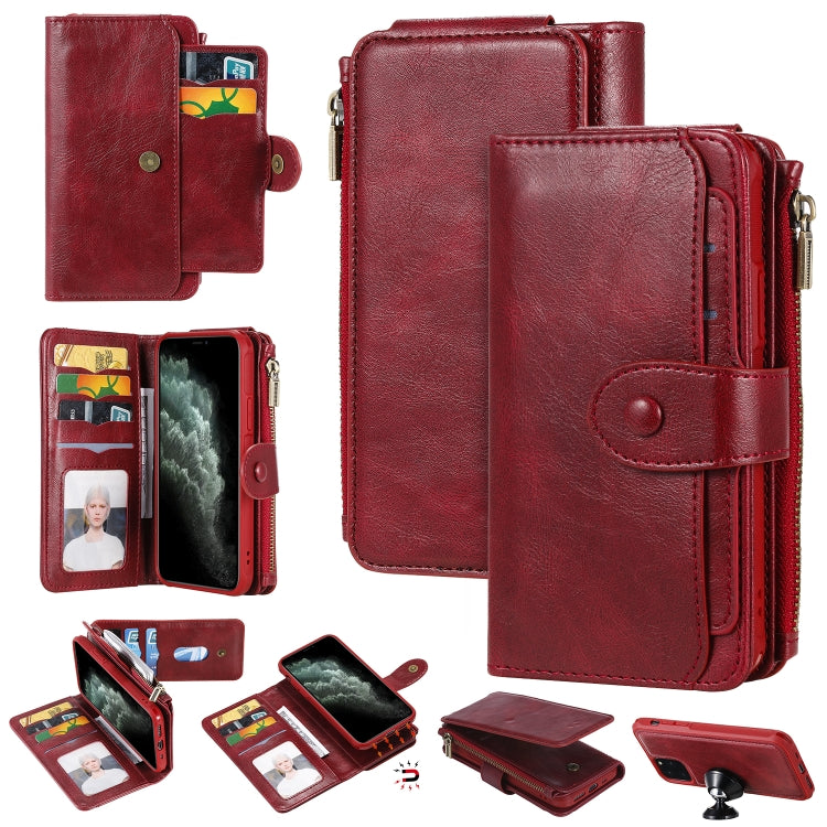For iPhone 11 Pro Multifunctional Retro Detachable Magnetic Horizontal Flip Leather Case with Card Slots & Holder & Wallet & Photo Frame
