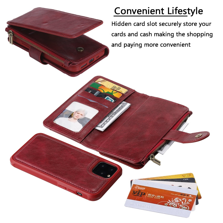 For iPhone 11 Pro Multifunctional Retro Detachable Magnetic Horizontal Flip Leather Case with Card Slots & Holder & Wallet & Photo Frame