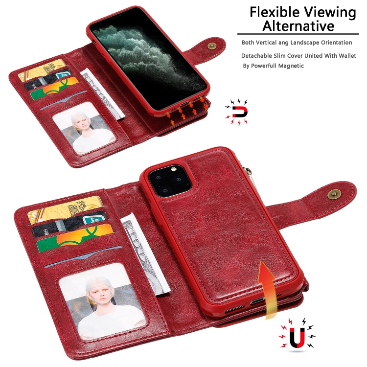 For iPhone 11 Pro Multifunctional Retro Detachable Magnetic Horizontal Flip Leather Case with Card Slots & Holder & Wallet & Photo Frame