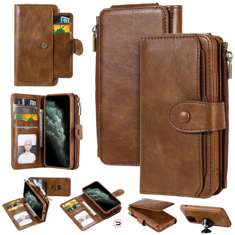 For iPhone 11 Pro Multifunctional Retro Detachable Magnetic Horizontal Flip Leather Case with Card Slots & Holder & Wallet & Photo Frame